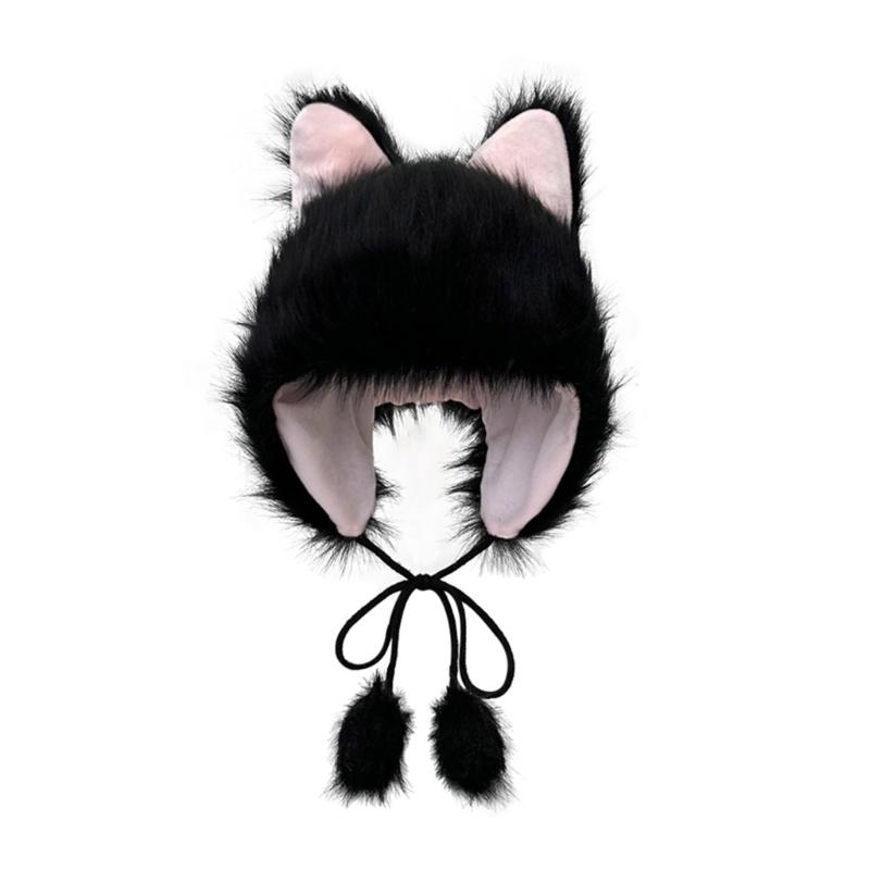 Cartoon Foxes Ear Hat Winter Furry Plush Hats for Women Plush Keep Warm Hats Cold Weather Christmas Gift for Girls