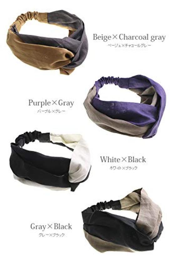 VINGTAINE Turban Sophisticated Hair Two-Tone Hairband, Cross-Shaped Linen, Accessory, HB-97-PU