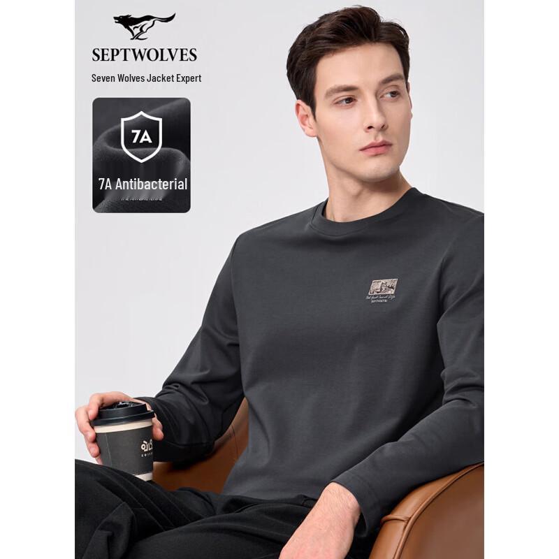 SEPTWOLVES Men s Simple Skin-Friendly Long Sleeve T-Shirt 48A