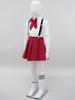 Girls Preppy Style Turndown Collar Bow Top Long or Short Sleeve Button Down with Elastic Waistband Overalls Skirt and Socks Outfit