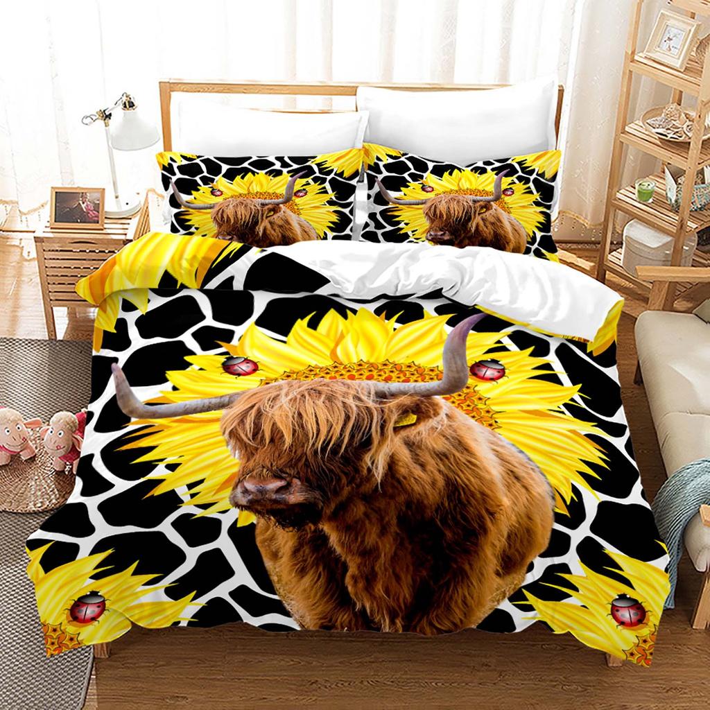 3D Yak Bedding Set King Queen Down Duvet Cover Pillowcase 2/3pcs Animal Bed Cover Soft Quick Drying Home Textile Men Gift