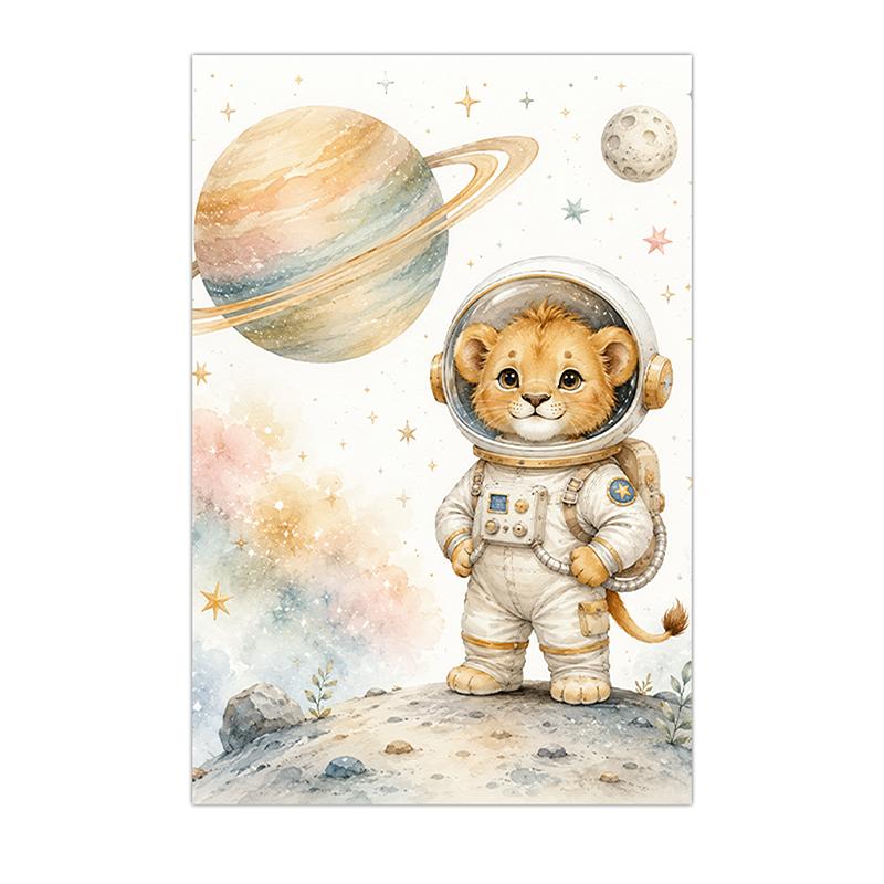Nursery Wall Art Space Astronaut Animal Poster Print Canvas Painting Moon Planet Rocket Baby Room Wall Decor