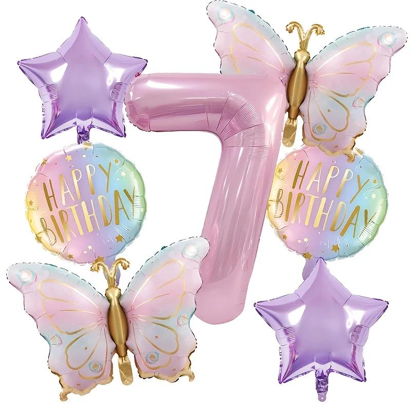 Pink digital butterfly aluminum foil balloons and purple star balloons are suitable for butterfly themed parties and birthday Other&Other