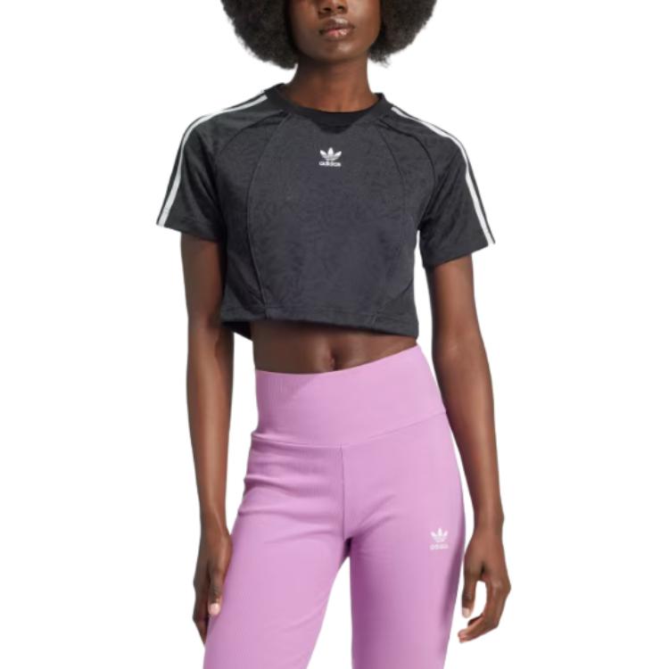adidas Dámské krátké tričko s potiskem loga Originals, krátký rukáv, crop top, černé IW5476