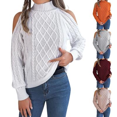 Women's Fashion Casual Loose Off-shoulder Half-high Neck Solid Color Long-sleeved Sweater Pullover Top