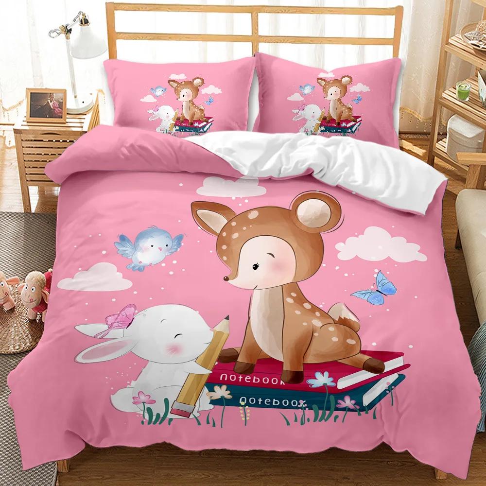 Cartoon Duvet Cover Kawaii Room Soft Reversible Comforter Cover Cute Cartoon Animal Kitten Lovely Romantic Polyester Qulit Cover
