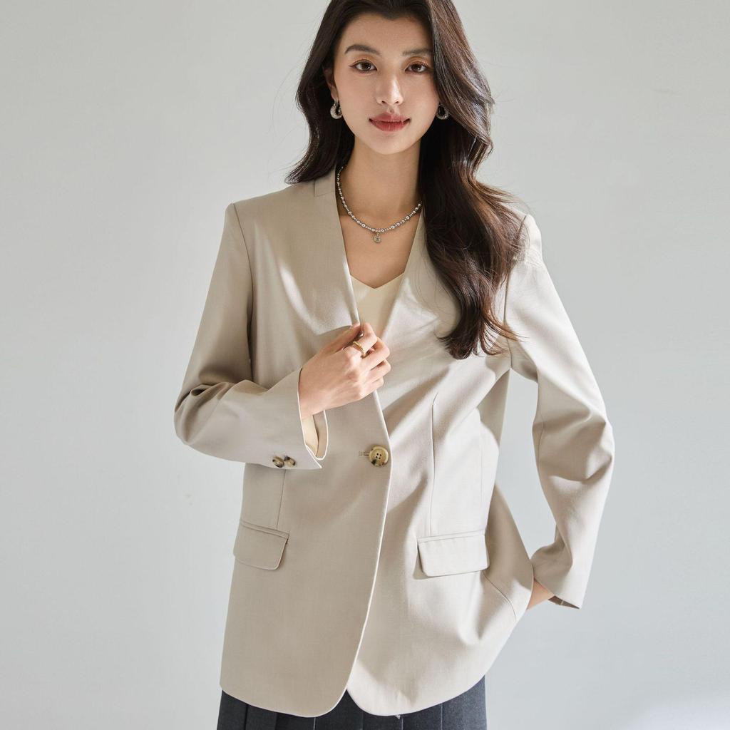 Spring-Summer Minimalist V-Neck Women's Loose Casual Suit Jacket