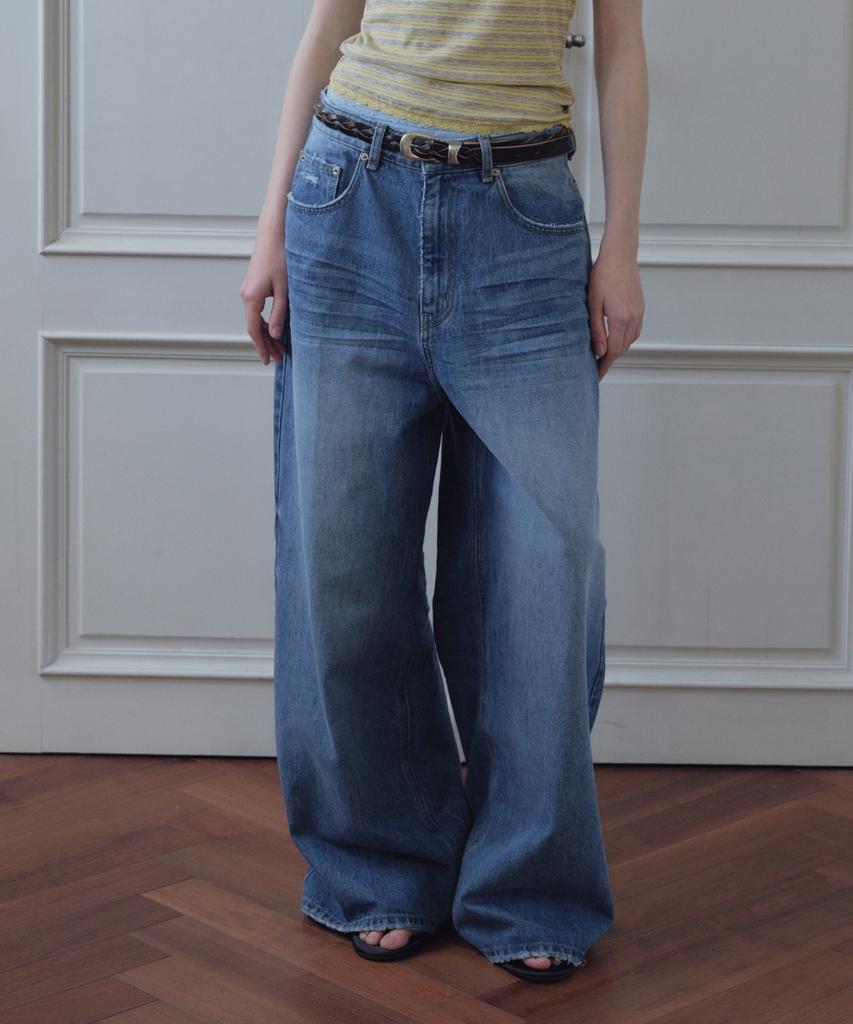 CITTA Washing Low Rise Wide Denim Pants_Ctd430(Medium Blue)