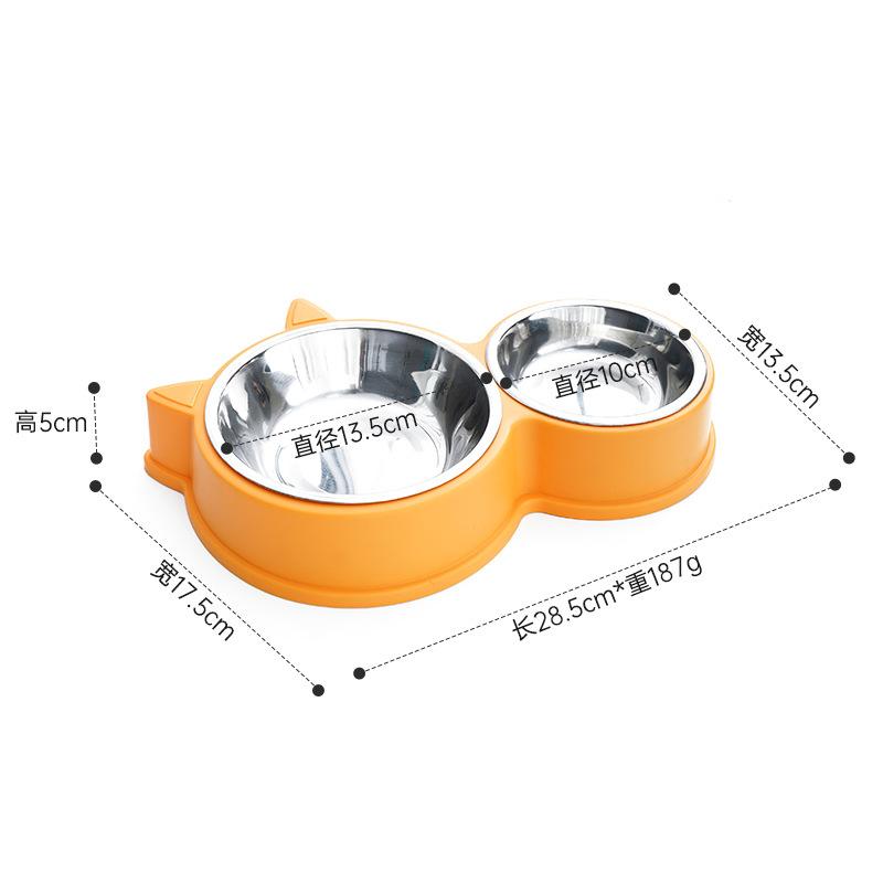 Cat Type Double Bowl Stainless Steel Food Utensils  Home Wind Cat Basin Integrated Pet Bowl Non-wet Mouth Feeding Drinking Water