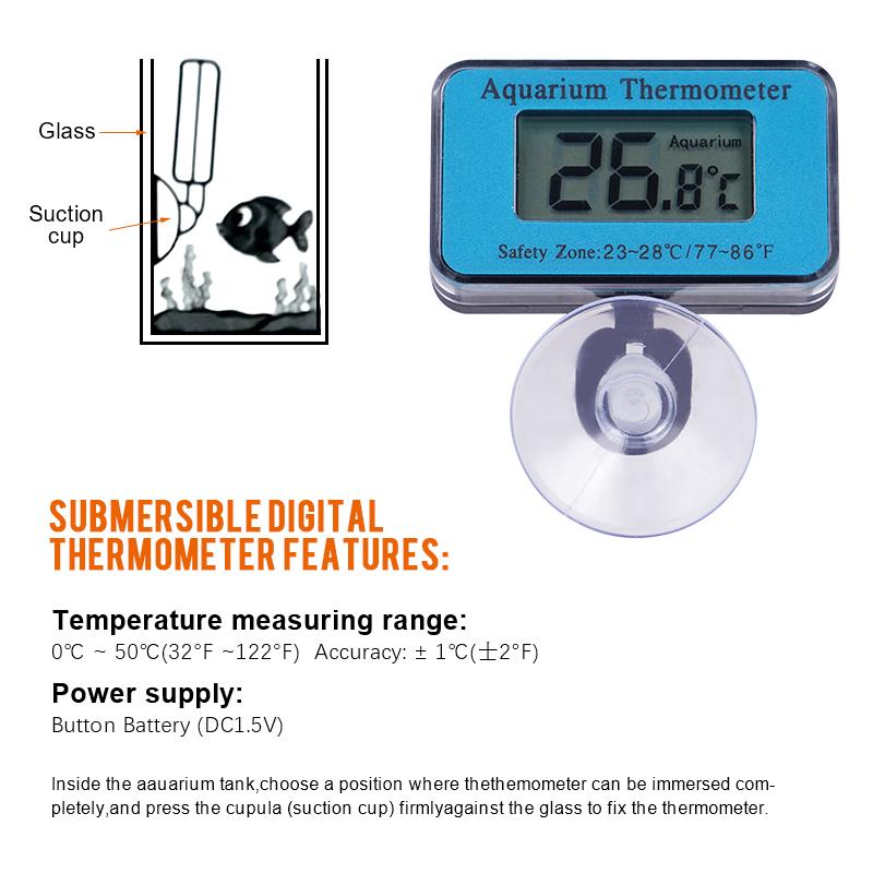 New Aquarium Thermometer Waterproof LCD Digital Fish Tank Submersible Thermometer Meter Temperature Control with Suction Cup