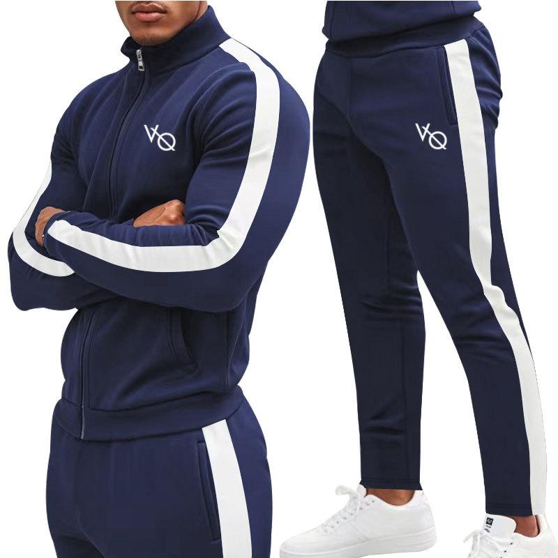 New Men's Sports Set: Spring/Autumn Outdoor Fitness Running Outfit - Zip-Up Jacket + Trousers