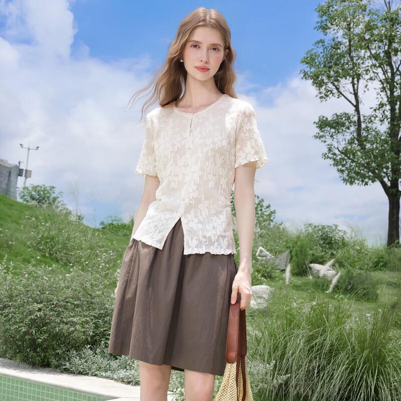 Betu Women's French Lace Short Sleeve Ruched T-shirt