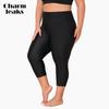 CHARMLEAKS Plus Size Swim Pants for Women High Waisted Swim Capris Waistband Pockets Swim Shorts Swimming Leggings