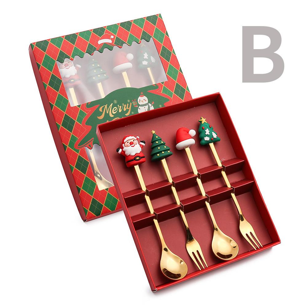 2026 Christmas 6pcs/4pcs Spoon Fork Set Stainless Steel Christmas Spoon Set Coffee Tea Dessert Scoop Christmas Tableware Set