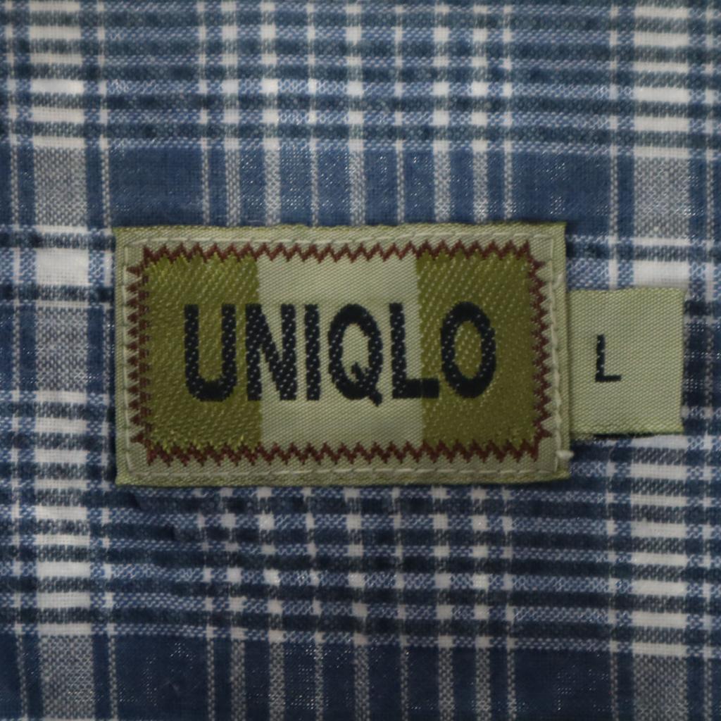 Uniqlo Old Check Pattern Short Sleeve Seersucker Shirt L Blue and Navy Men's Used