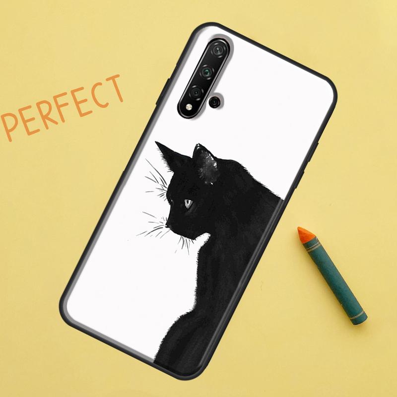 Black Cat Face Kitty For Huawei Nova 12s 11i 7i 8i 12i Y73 Y70 Y90 Y60 Y72 Y61 Y91 9 10 SE P40 Lite P30 Pro Case