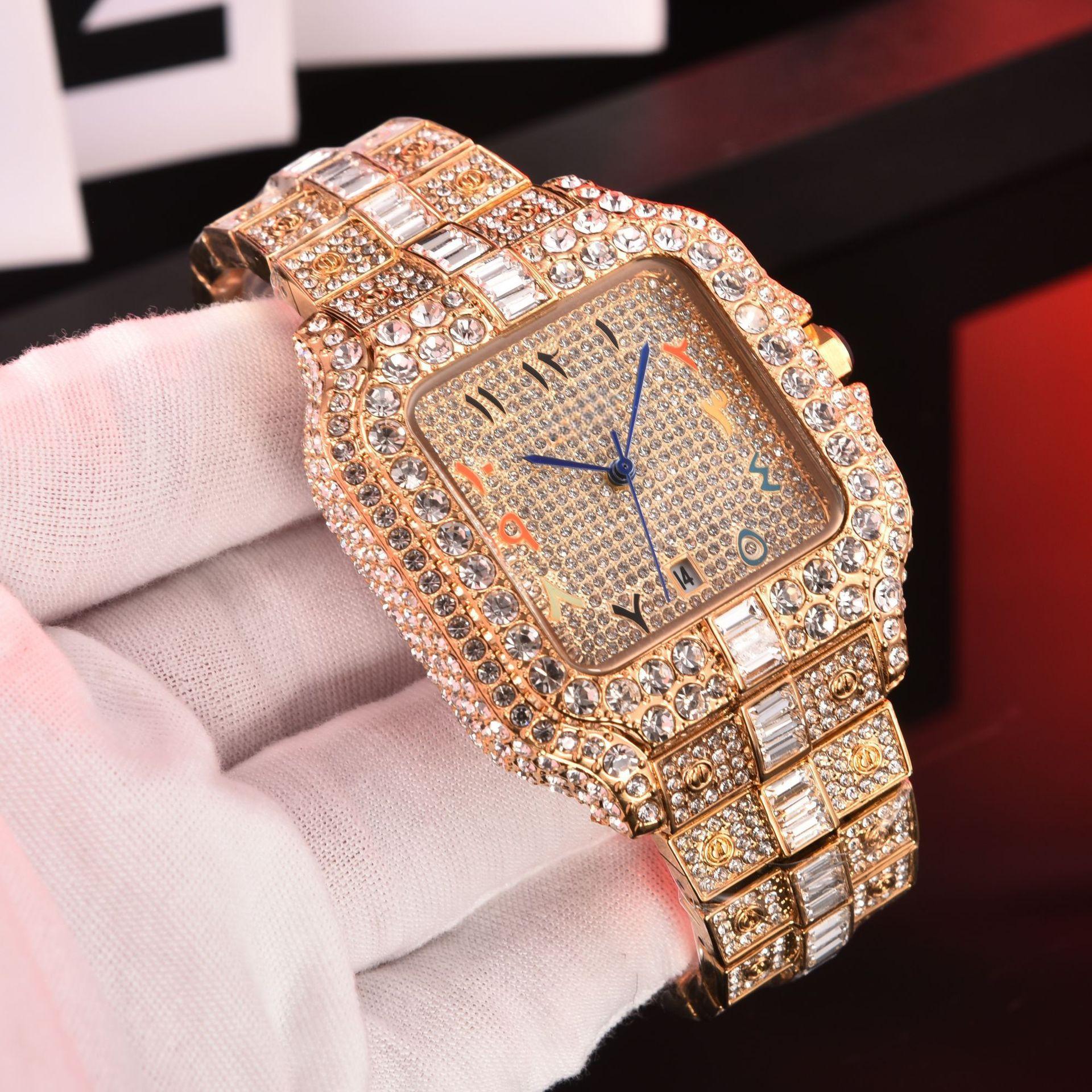 Fashion square with diamonds full of diamonds Roman pattern scale men s watch women s watch quartz watch