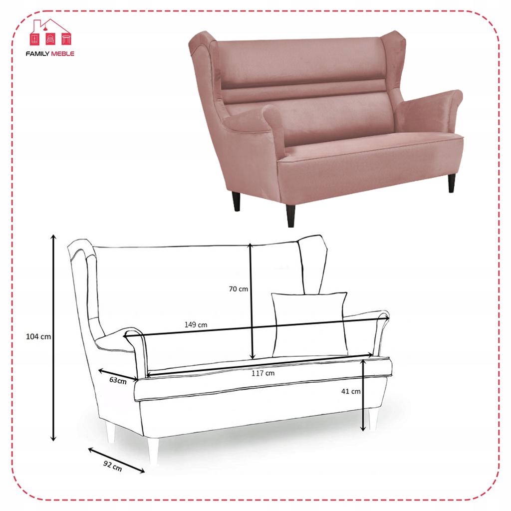 Zestaw wypoczynkowy mebli uszak Zoja sofa fotele pufy Family Meble komplet nowy