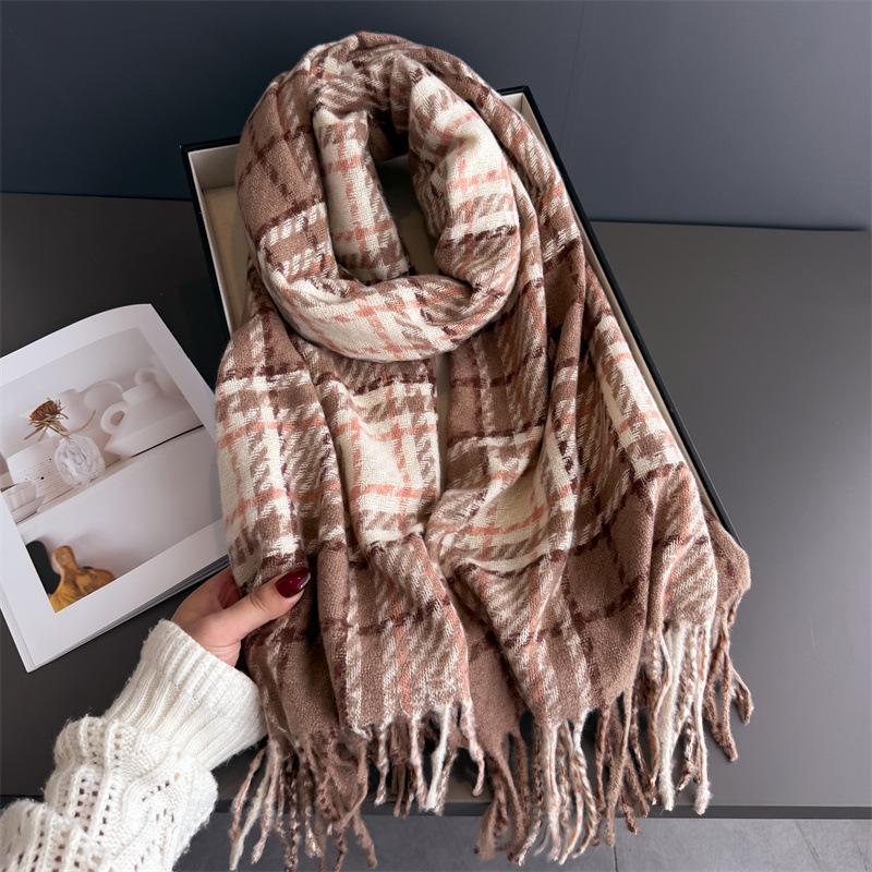

New Stripe Plaid Women s Winter Scarf Imitation Cashmere Warm Shawls Wraps Thicked Pashmina Female Blanket Scarves 200x65cm