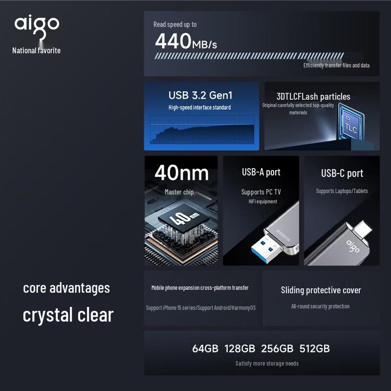 Aigo U357 Dual Interface USB 3.2 Type-C Flash Drive