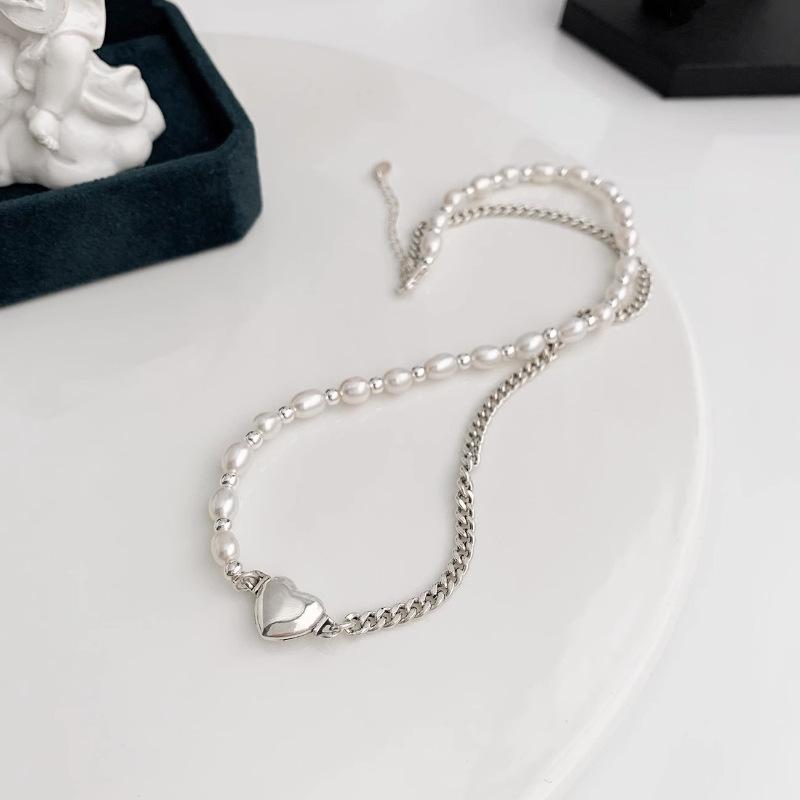 Korean Double Heart Pearl Necklace - Women's Fashion Choker Clavicle Chain