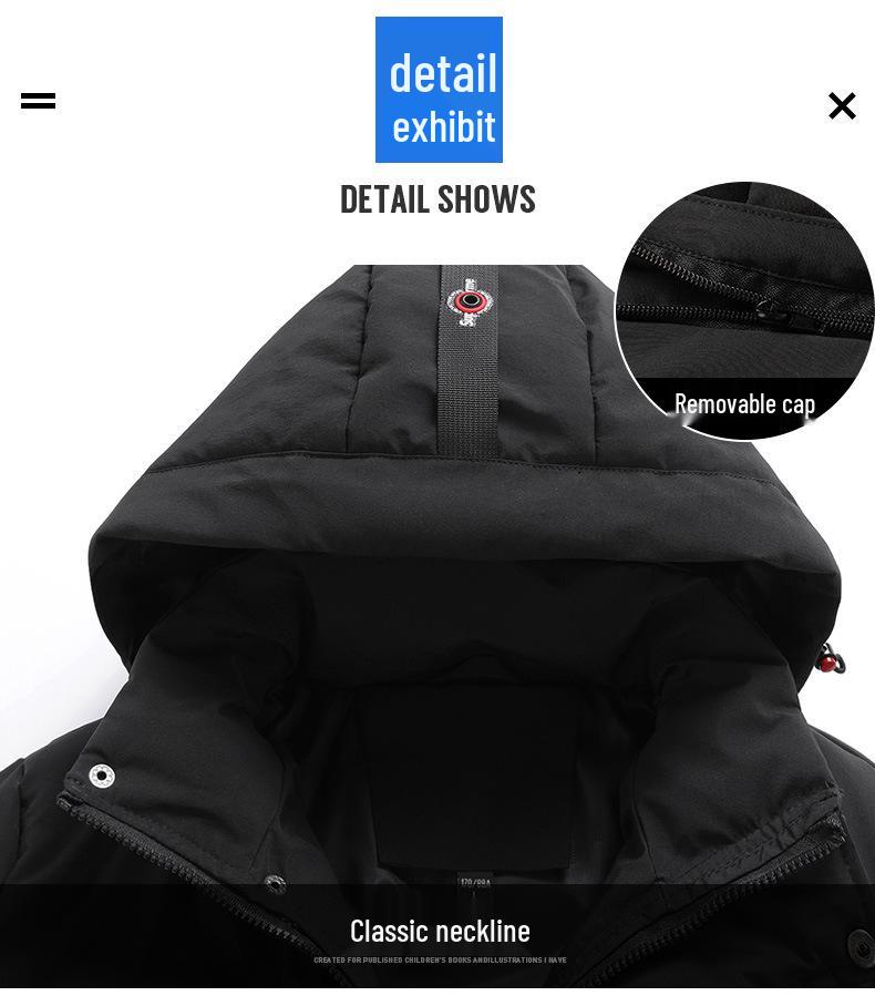 New Men's Windproof Hooded Cotton Jacket - Trendy, Thickened, Detachable Hood, Winter Casual Wear