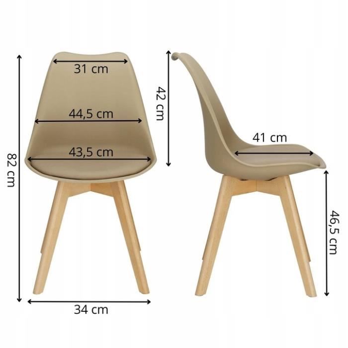 Chaise de cuisine SPRINGOS - Pieds en bois - Assise en PP - Couleur beige