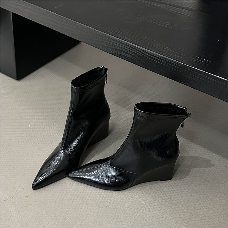 Wind Skinny Boots Wedge Heel Short Boots Skinny Boots Pointed High Heel Retro Temperament Women