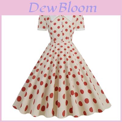 Vintage Polka Dot Dress With Spliced Details For Casual Outings And Parties