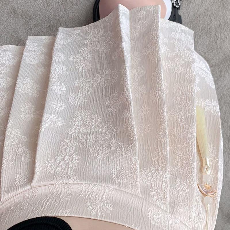 Spring And Summer National Wind New Plus Size Skirt Chinese Pleated Skirt With Elastic Waist High Waist Jacquard Fashion Slim Skirt