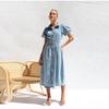 2025 Spring and Summer Puff Sleeve Short-sleeved Distressed Casual Style Shirt Denim Long Dress Single-breasted Waist Denim Long Skirt Retro