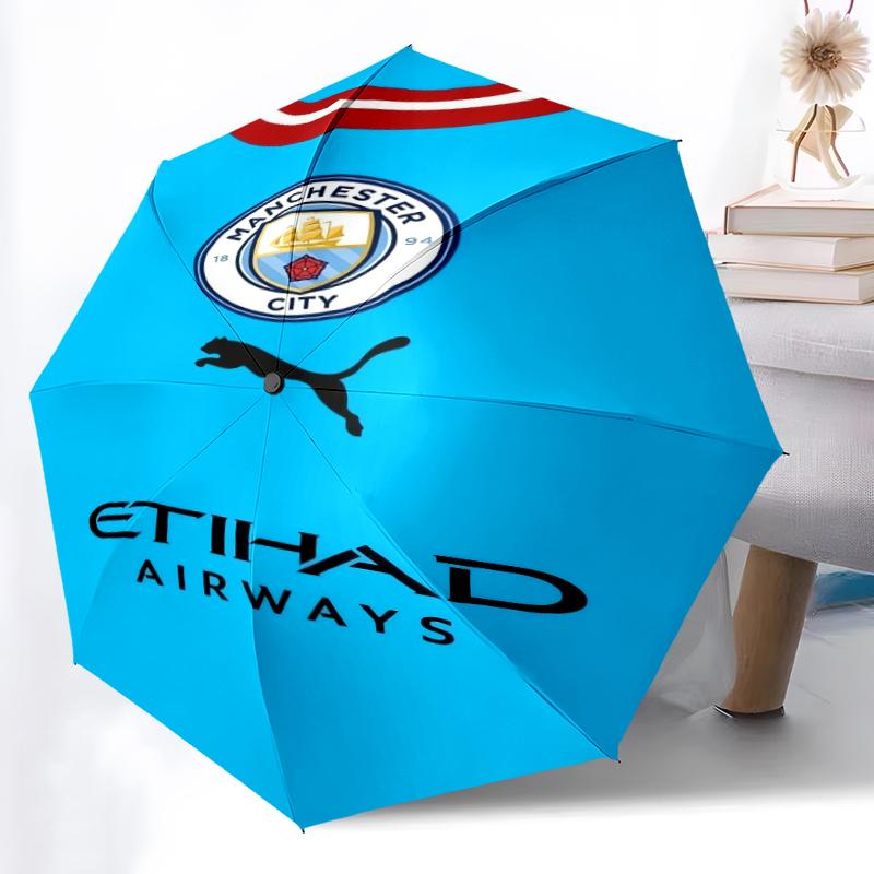 1pz Ombrello Automatico Robusto a 8 Stecche, Ombrello Manchester United Manchester City, Stampato Digitalmente, Ombrello Pieghevole per Uso Esterno in Movimento