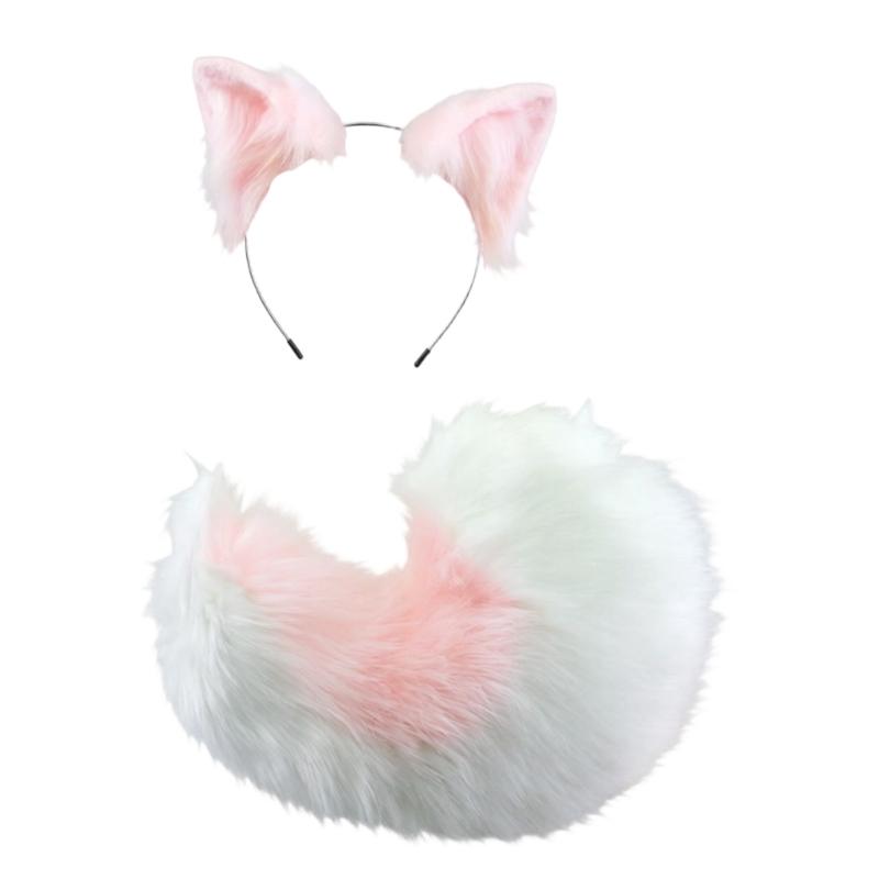 Realistic Foxes Tail And Ears Set For Women Cosplay Faux Furs Costume Headband and Tail Convention Role Play Accessories