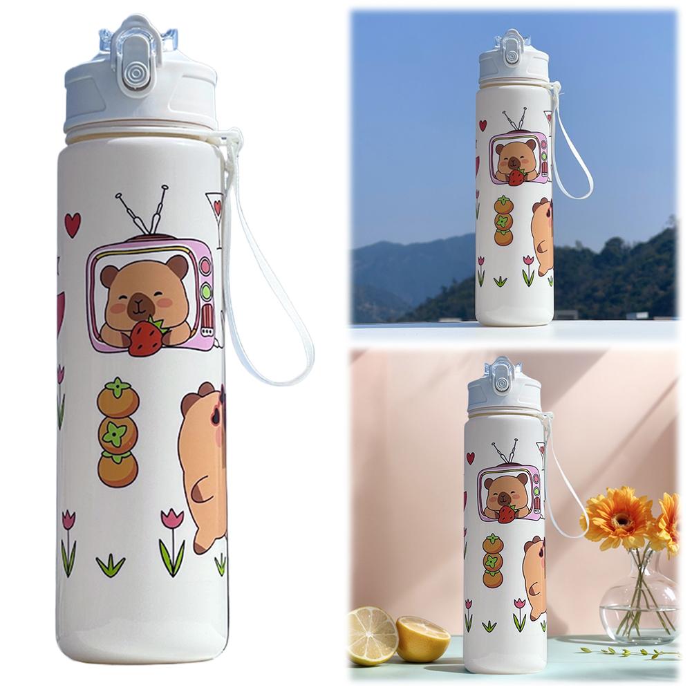 800ml Capybara Sports Water Bottle with Straw & Handle Portable Drinking Bottle Travel Water Cup for Boys Girls Daily Use
