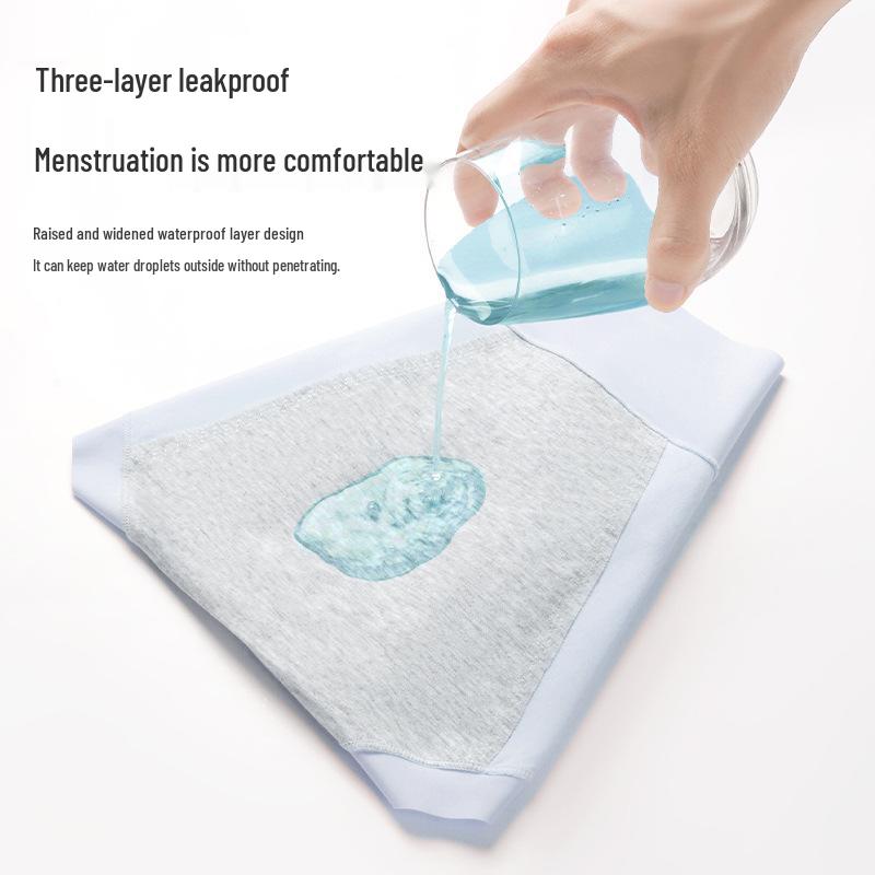 High-Waisted Pure Cotton Menstrual Panties with Extended Crotch, Leak-Proof Design, Breathable, and Antibacterial.