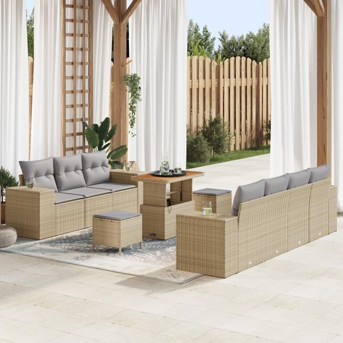 Ensemble de Canapé de Jardin de 10 Pièces Beige Rattan Poly 3361972