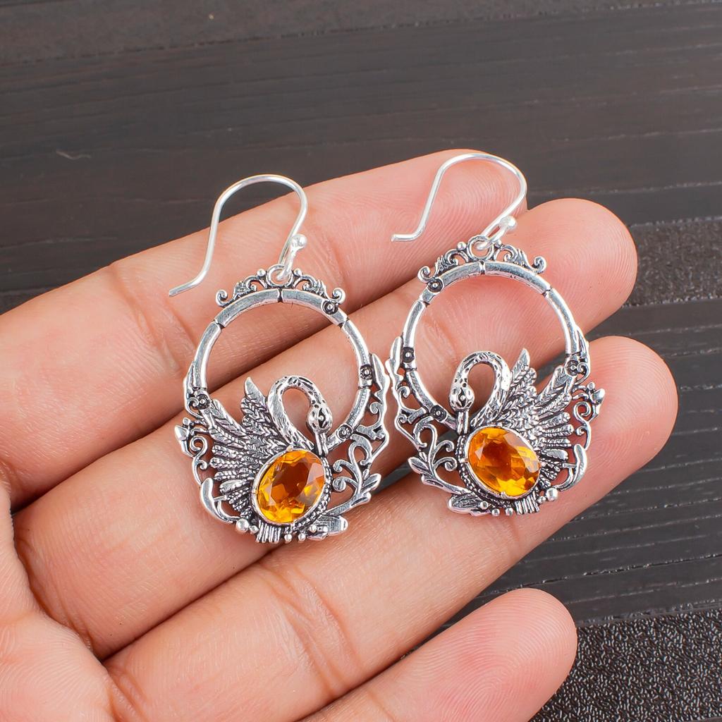 Citrine Gemstone 925 Sterling Silver Jewelry Drop/Dangle Earrings 1.64" For Gift CE-2-12