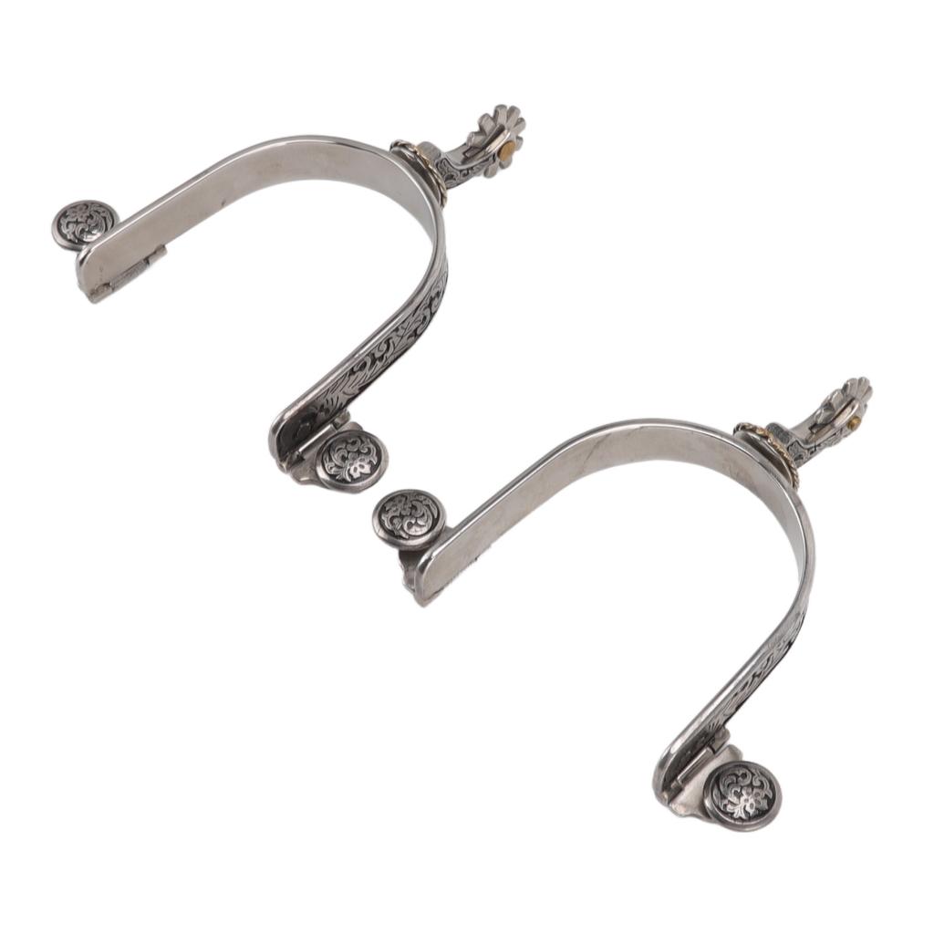 One Pair Boot Spurs Stainless Steel Vintage Leaf Patterned Western Cowboy Spurs for Outdoor