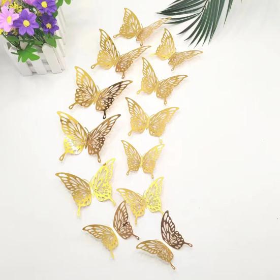 12Pcs/Set Wall Sticker 3D Hollow Butterfly Design Lightweight Easy Installation Home Decals Bedroom Living Room Birthday Party Decor
