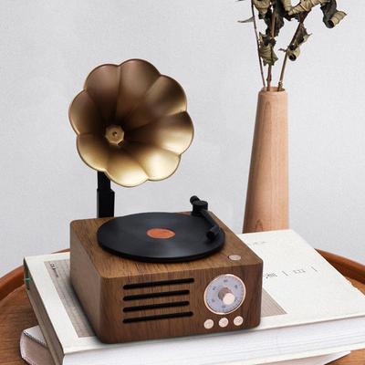 Retro Wood Grain Bluetooth Vinyl Speaker with Rotating Design