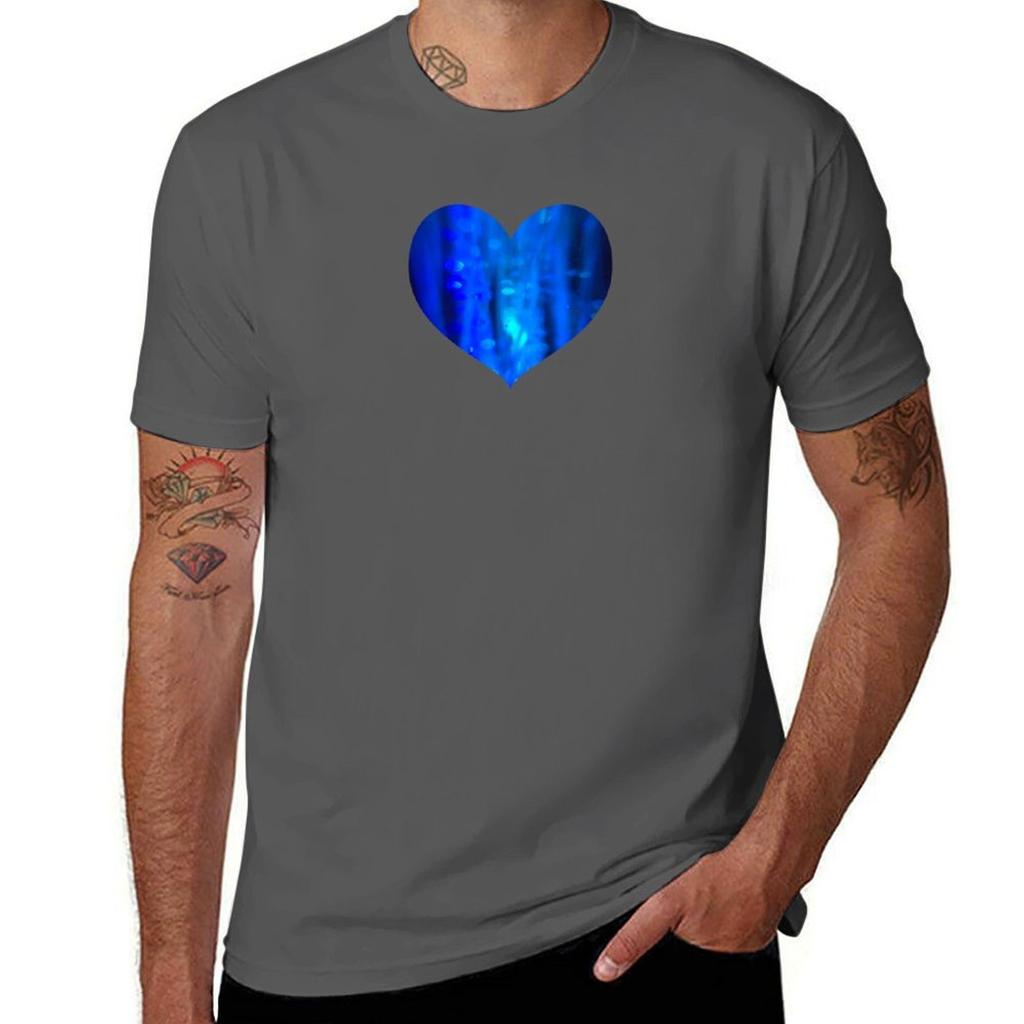 Blue Glitter Heart Design Tshirt Basic Casual Wear Short Sleeve Top