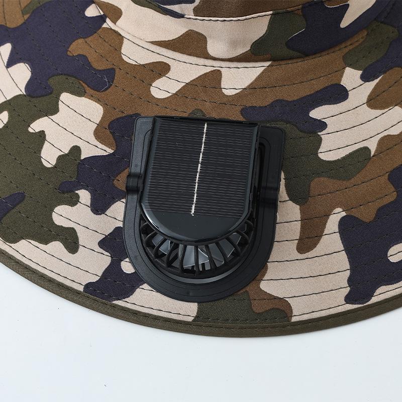 Summer New Camouflage Solar Fan Sun Protection Hat Men's Large Brim Sunshade Bucket Hat Outdoor Leisure Mountaineering