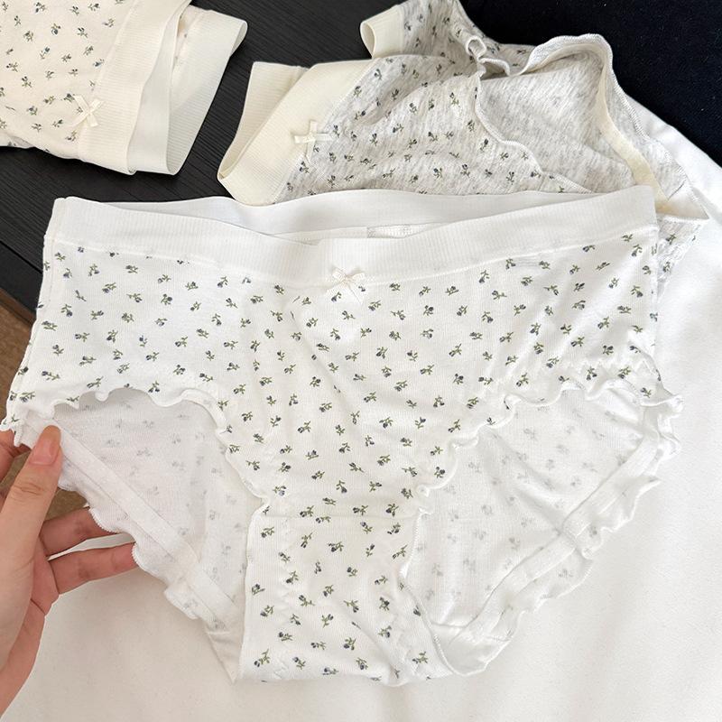 Girls Sweet Little Floral Cotton Crotch Briefs Panties