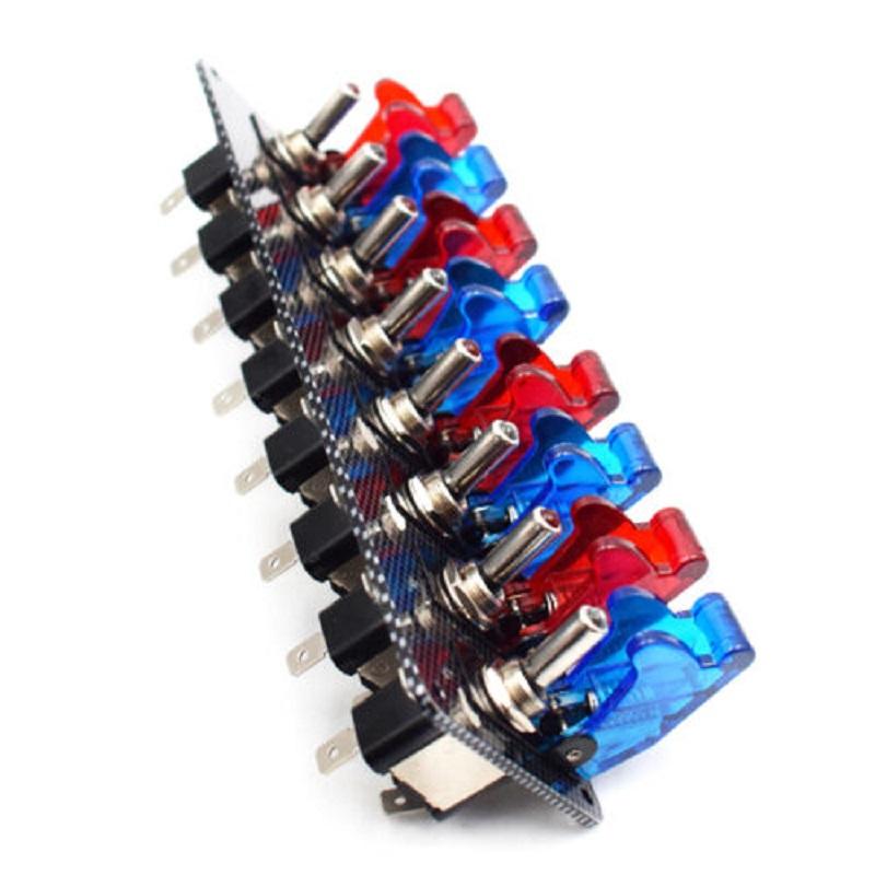 Universal 12V Car Racing Toggle Ignition Switch Panel Auto Engine Start Push Button Set Red& Blue LED Toggle Button Panel