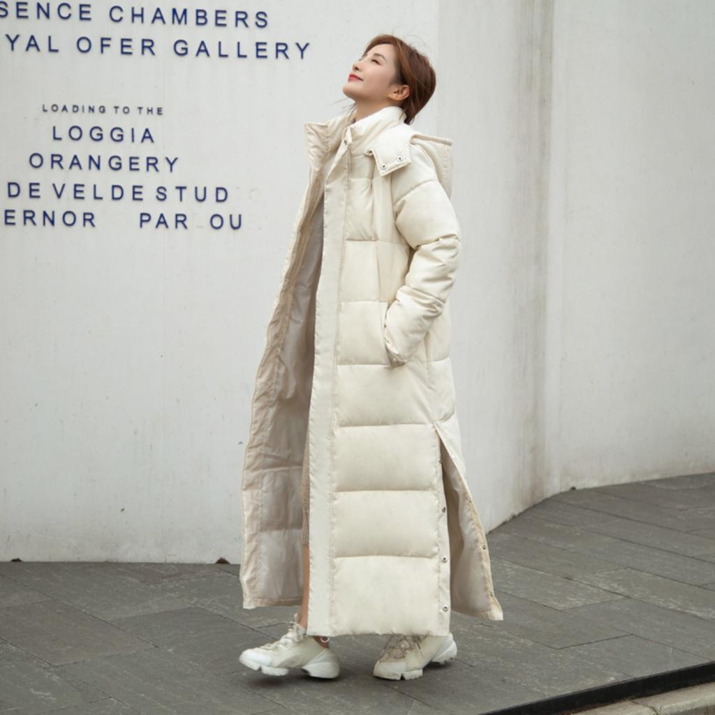 Winter New Women's Knee-Length Hooded Padded Coat Korean Style Slim Fit Thickened Cotton Parka