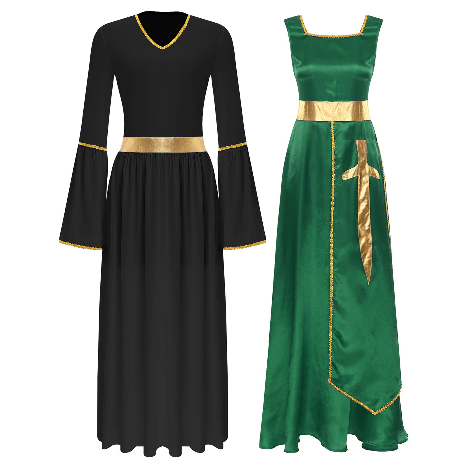 

Жіноча церковна сукня для поклоніння з квадратним вирізом, без рукавів, максі туніка, з довгим рукавом, літургічний костюм для хвалебного танцю M зелений/чорний