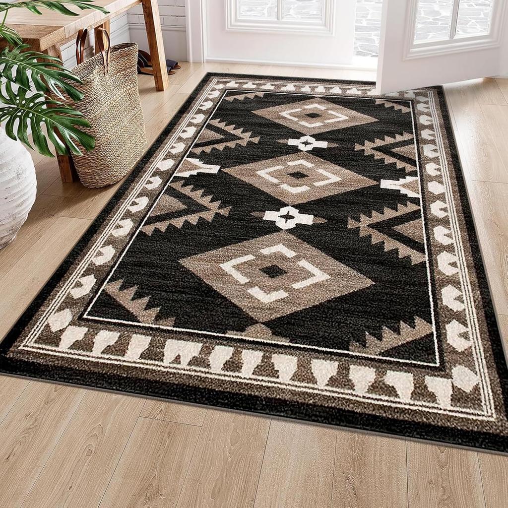 Western Aztec Rug Area Rug for Living Room Southwestern Farmhouse Machine Washable Low Pile Soft Large Carpet for Dining Room