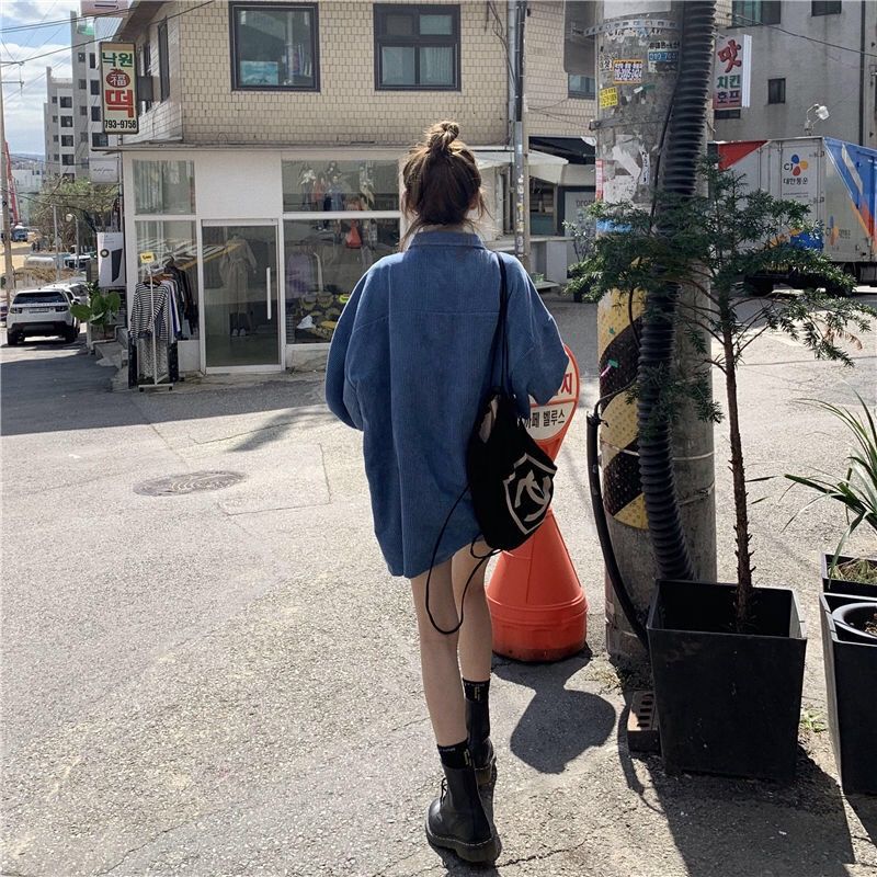 Woman Pocket Decoration Soild Colour Shirts Japanese Retro Loose Long Sleeved Shirt Autumn Women's Versatile Single Breasted Top