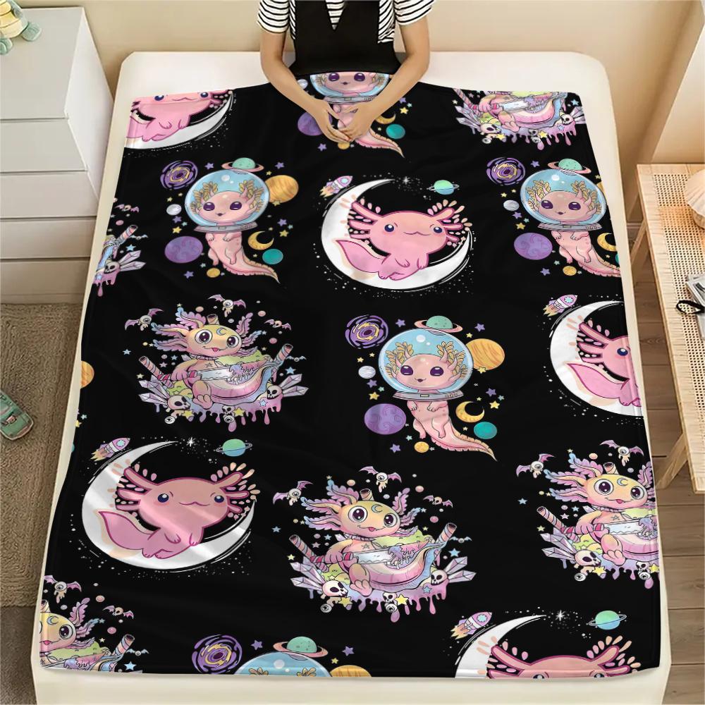 1Pc Axolotl Print Flannel Blanket, High quality Comfortable for All Seasons, Home Decor, Warmth and Comfort, Perfect for Christmas Gifts