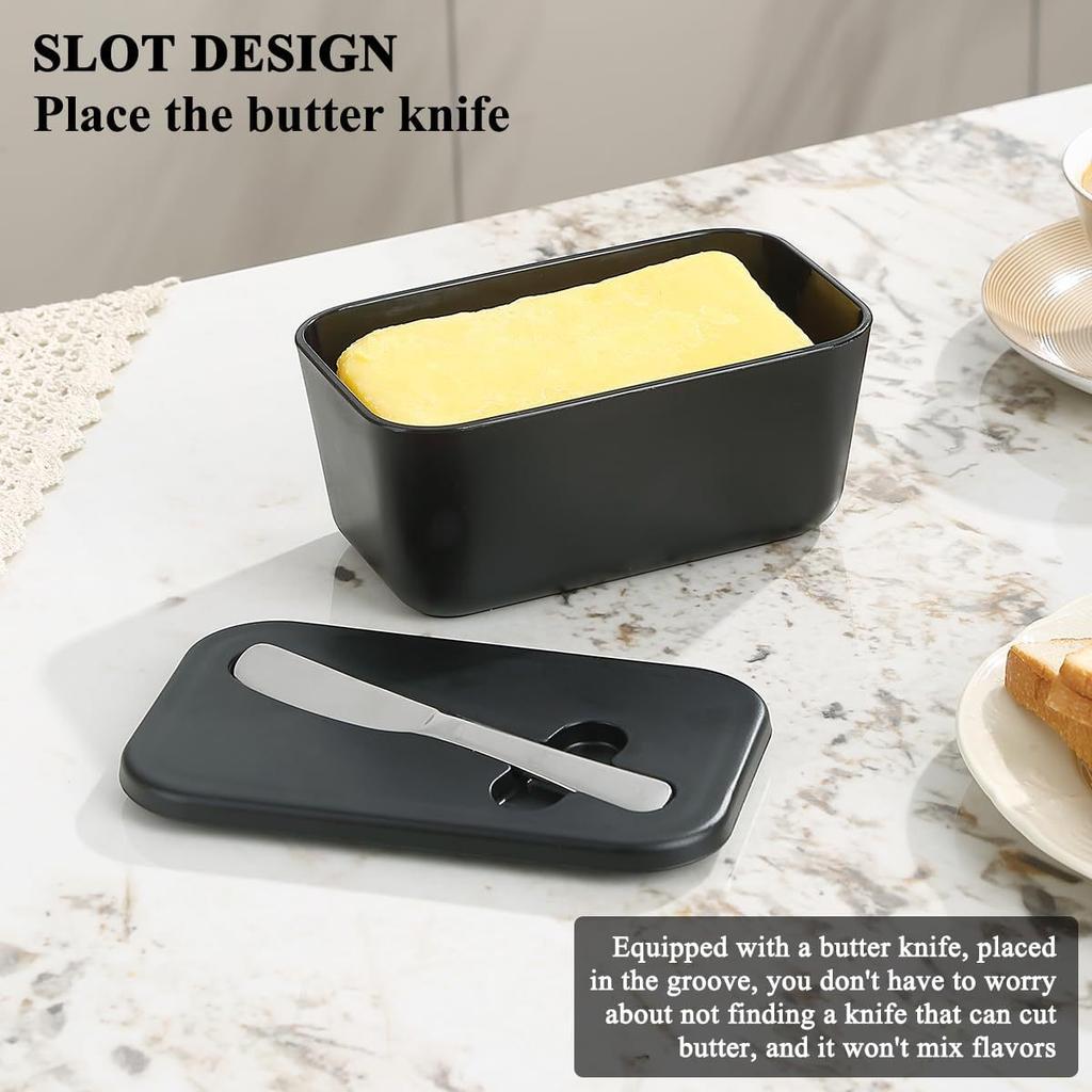 Durable Plastic PP Butter Dish with Lid | Easy-Scrape Butter Knife Included, Seals Butter Container for Countertop or Refrigerator, Baking Essentials